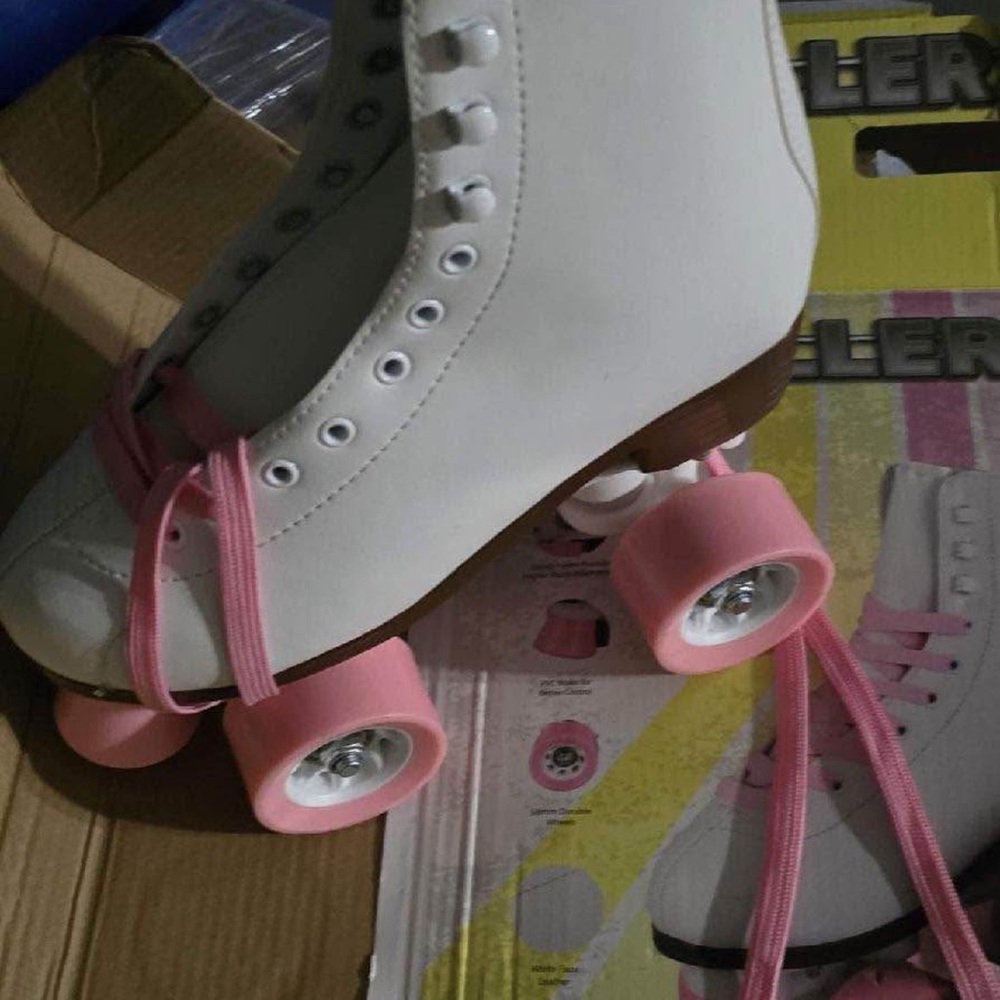 Classic White Roller Skates with Pink Accents